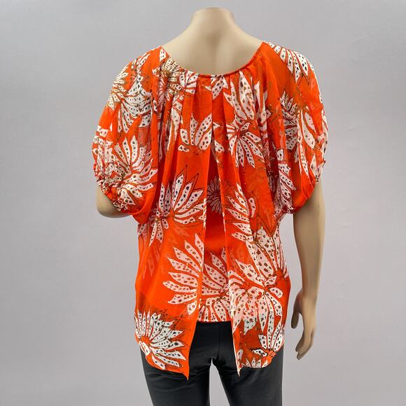 Diane Von Furstenberg DVF Top Women 2 Merrill Blouse Silk Spike Flower Flowy - Picture 4 of 9
